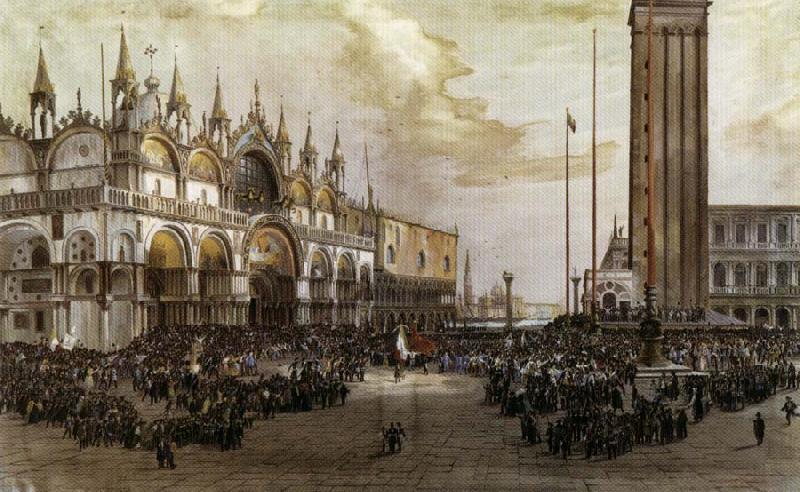 Luigi Querena The People of Venice Raise the Tricolor in Saint Mark's Square